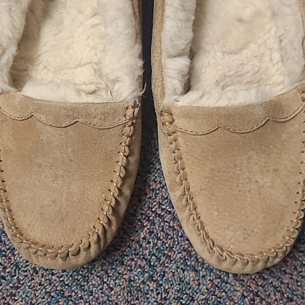 UGG Ansley Tan Suede Wool Moccasin Slippers - Picture 3 of 11